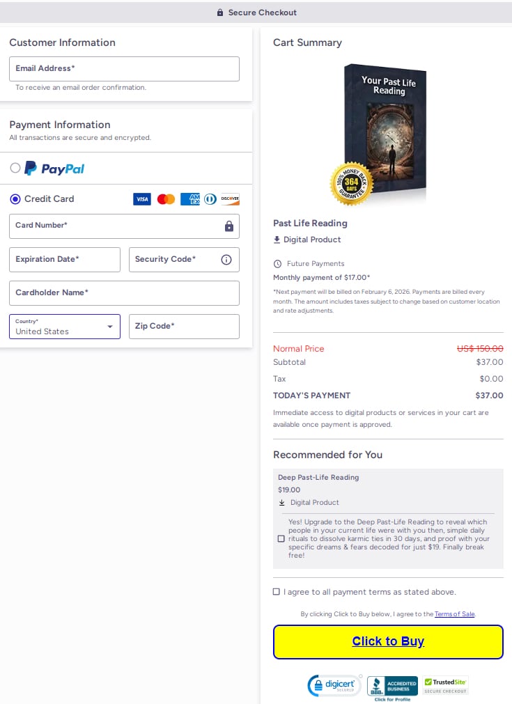 past life reading Checkout Page